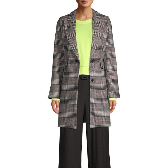 Kendall & Kylie Black & Brown Plaid Menswear-Inspired Winter Coat NWT MSRP $180 - Picture 2 of 16